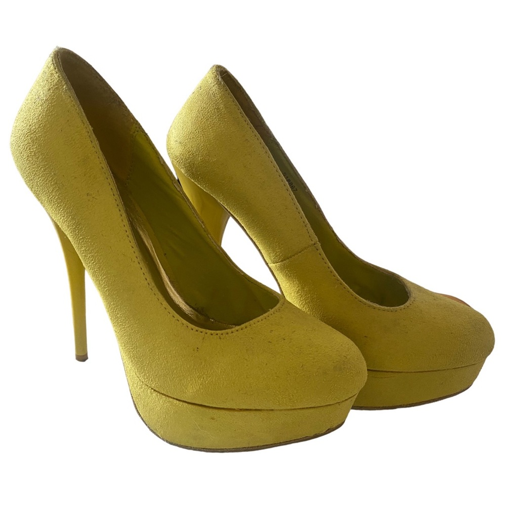Charlotte Russe | Neon Yellow Suede Platform Pumps Heels Size 7